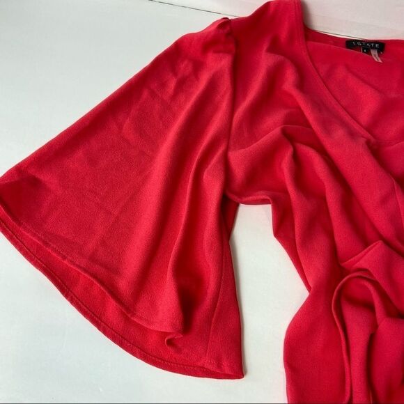 1.STATE Flounce Sleeve Tie Front V-Neck Blouse - Picture 6 of 9